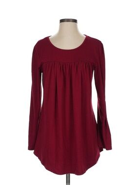 Women's Gathered Yoke Long Sleeve Tunic - Burgundy